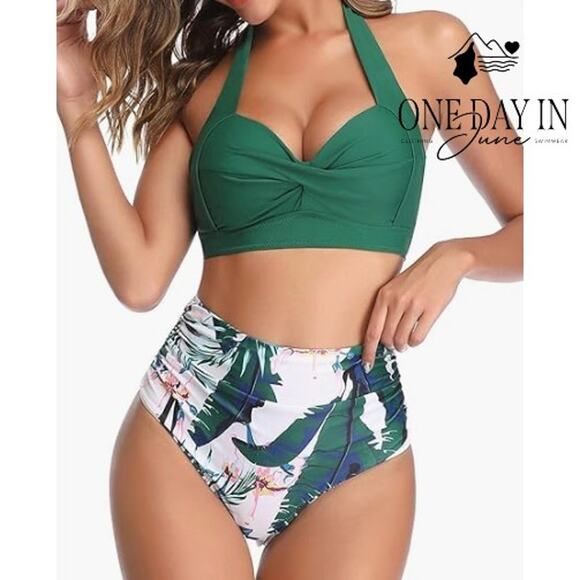 Tempt Me High Waist Molded Cup Bikini Swimsuit Size L - Picture 1 of 7